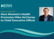 Announcement banner: Hera Women's Health promotes Mike McCleney to Chief Executive Officer, with his portrait on the right.