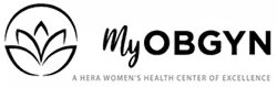 Logo for My OB GYN featuring a lotus emblem and the text 'My OB GYN' with the tagline 'A Hera Women's Health Center of Excellence'